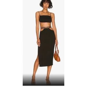 NWT Revolve Weworewhat Swim Black Cutout Midi Skirt Strappy Waist Side Slit Sz L